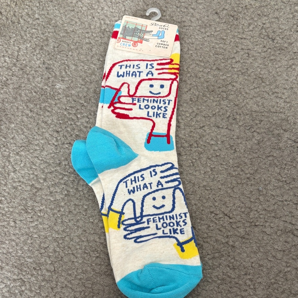 Blue Q Blue and White Feminist Socks